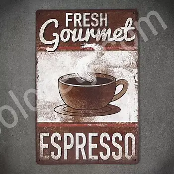 Dekoracyjny metalowy talerz ścienny FRESH ESPRESSO, 30x20 cm
