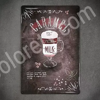 Dekorative Metallwandplack, CARAMEL COFFEE, 30x20 cm