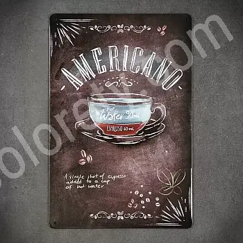 Placa decorativa de perete metalica, AMERICANO COFFEE, 30x20 cm