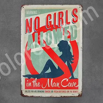 Dekoracyjna plakietka ścienna, MAN CAVE NO GIRLS, 30x20 cm