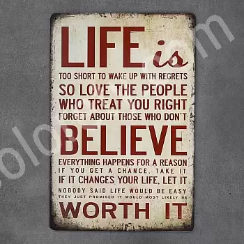 Placa decorativa de perete, LIFE IS TOOO SHORT, 30x20 cm