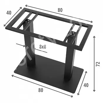 Metall duebel Been Dësch Base aus Stol, Héicht 72 cm, Ënnerplack 80x40 cm, fir Dësch Gréisst bis 110x60 cm, Faarf schwaarz