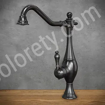 Juodos spalvos žalvarinis kriauklės maišytuvas, aukštis 36 cm, snapelio ilgis 22,5 cm