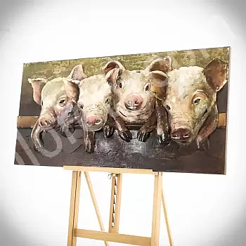 Opera de artă 3D din metal „Cei patru purcei”, dimensiuni 120 x 60 cm