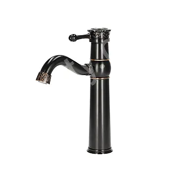 Faucet doirteal déanta as práis le patrúin agus dearadh cuartha ard-stua, dath dubh, airde 29 cm, fad gob 15 cm