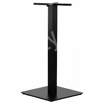 Pé central da mesa em aço, cor preta, dimensões da base 50x50 cm, altura 110 cm