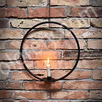 Fém gyertyatartó egy gyertyához, függő, kör, átmérő: 390 mm, fekete színű, 2 db-os készlet.