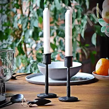 Candelero de acero forjado para una vela, hecho a mano, color negro, altura 15 m