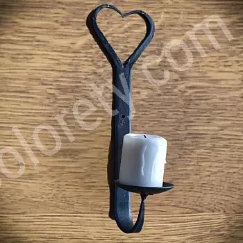 Bougeoir en métal forgé à fixer au mur, pour une bougie, en forme de cœur, dimensions : 310x80mm, lot de 2 pcs.