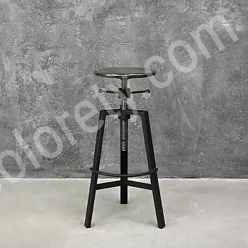 Scaun de bar reglabil stil wild west, material otel-lemn, inaltime 65 - 95 cm