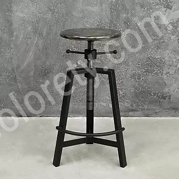 Industrial style mechanically adjustable height bar stool, steel-wood, height 570-800mm