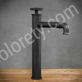 Stylish industrial-style brass sink faucet in black with one knob regulates the flow and temperature of water, height 30.5 cm, spout length 15.5 cm