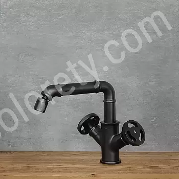 LOFT-style sink faucet with adjustable water jet angle, made of brass, black color, height 18 cm, spout length 17 cm