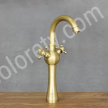 Rubinetto per lavabo in stile retrò in ottone, colore giallo, altezza 37 cm, lunghezza beccuccio 10,5 cm