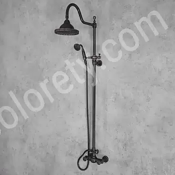 Antik brusesystem lavet af messing, sort farve, regnbruser diameter 18 cm, højde 153 cm