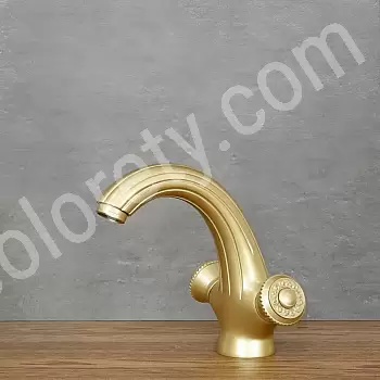Diskbänksblandare i retrostil av mässing i antik mässingsfärg, höjd 16 cm, piplängd 11 cm