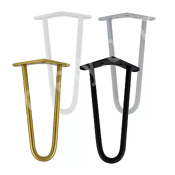Žemo aukščio metalinės baldų kojelės Plaukų segtukas iš dviejų strypų, kurių skersmuo 10 mm iš plieno, aukštis 24 cm - rinkinys iš 4 kojų, spalvos: juoda, balta, pilka, auksinė