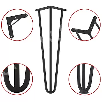 Picioare ac de păr pentru măsuța de cafea din trei bare de oțel Ø10 mm, înălțime 43 cm - set 4 picioare, culori: negru, alb, gri, auriu