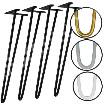 İki adet Ø10 mm çelik çubuktan firkete masa ayakları, yükseklik 51 cm - 4 ayaklı set, renkler: siyah, beyaz, gri, altın