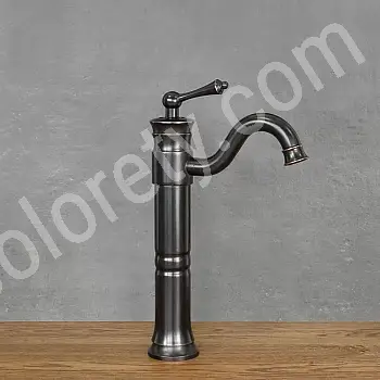 Rubinetto per lavabo in stile retrò in ottone, colore nero, altezza 34 cm, lunghezza beccuccio 17 cm