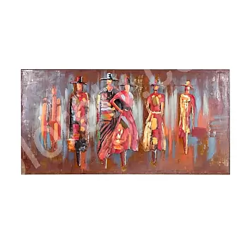 3D Metallbild, Wandbild &amp;amp;quot;Menschen auf der Straße&amp;amp;quot;, in rötlichen Tönen, Maße 140x70cm