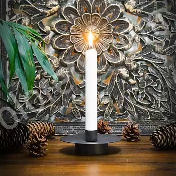Metal standing candlestick with a round base, black color, dimensions 5x16 cm, set of 6 pcs.