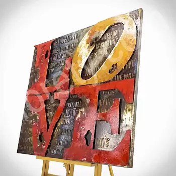 Ealaín balla miotail 3D, péinteáil miotail “Grá tionsclaíoch: geansaithe uigeachta”, toisí 85x85 cm