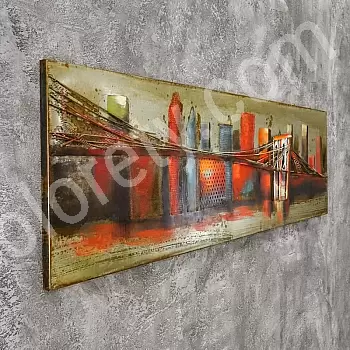 3D väggkonstverk i metall, väggdekor Brooklyn Bridge, mått 180x56 cm