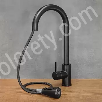 Rubinetto da cucina moderno in acciaio inox con bocca estraibile, altezza 41 cm, lunghezza bocca 16 cm, colore cromo, nero o ottone antico