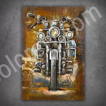 3D fémművészet, kép, fali dekor - chopper Motorkerékpár, elölnézet, barna szín, mérete 80x120cm