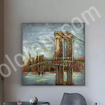 3D metalkunstbillede af &amp;amp;quot;Brooklyn Bridge in twilight&amp;amp;quot;, højde 80 cm, bredde 80 cm