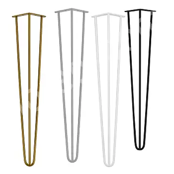 Quatre pieds de table décoratifs en épingle à cheveux en métal à partir de trois barres de 12 mm d&amp;amp;#039;épaisseur, hauteur 71 cm, couleur noir, gris, or ou blanc