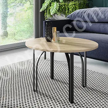 Elegante mesa de centro de forma redonda con altura 47 cm, diámetro 75 cm con superficie laminada de alta resistencia en varios colores