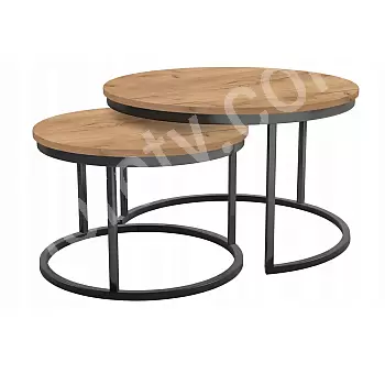 Okrugli stolić dva u jedan, visina 47 cm i 40 cm, promjer 75 cm i 58 cm, gornja boja laminata crna, bijela, hrast, mramor, beton