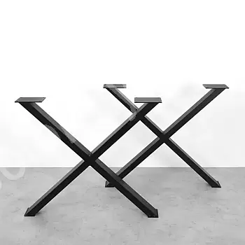 Robustes, stilvolles und minimalistisches X-förmiges Metall-Tischbein aus Stahl, Farbe Schwarz, Höhe 71 cm, Breite 82 cm, 2er-Set.