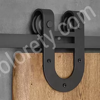 Skyve enfløyet dørskinne for tredører &quot;Luck horseshoe&quot; opptil 130 kg, lengde 2 meter, sort farge, festet til veggen