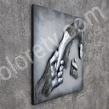Opera d&amp;amp;#039;arte in metallo 3D, decorazione murale &amp;amp;quot;Due mani&amp;amp;quot;, dimensioni 60x60cm