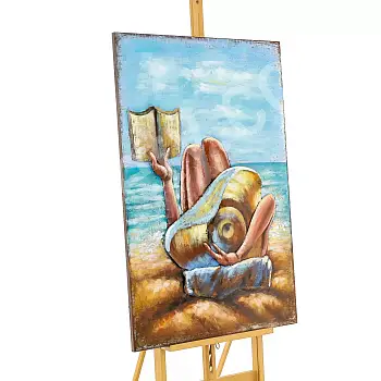 Quadro in metallo 3D, ragazza sulla spiaggia con libro, 120x80 cm