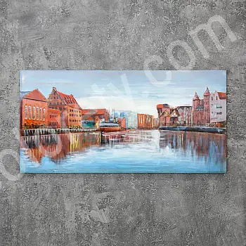 3D metal wall image, wall decor, city by the river, 70x140 cm