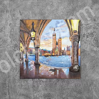 3D kovový nástěnný obraz, nástěnná dekorace, město a kanál, 100x100 cm