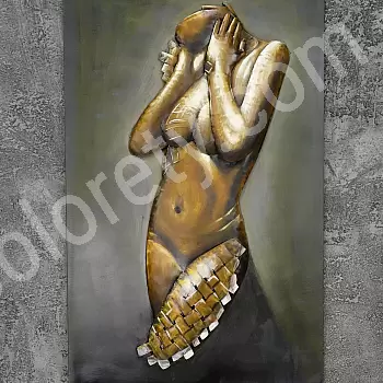 Pintura de pared de metal 3D, mujer acto 2, 60x100 cm