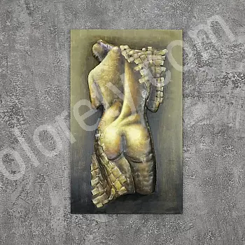3D metall väggkonst, bild, naken kvinna från ryggen, mått 60x100 cm