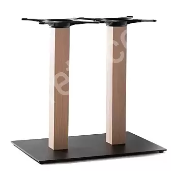 Tischgestell aus Stahl mit zwei Rohholzsäulen, Höhe 72 cm / 60 cm / 106 cm, Gewicht 26,5 kg, Tischplatten bis 140x80 cm