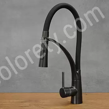 Robinet de cuisine en acier inoxydable de couleur noire, avec bec rotatif à 360 degrés, hauteur 43 cm, longueur du bec 17 cm