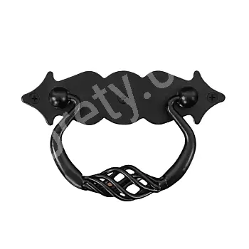 Verzierter Möbelgriff aus Gusseisen, Farbe Schwarz, Höhe 7,5 cm, Breite 11,5 cm, Gewicht 100 Gramm, Set à 6 Stück.