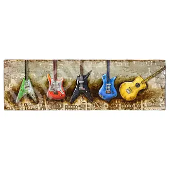 Obra de arte en metal 3D &amp;amp;quot;Cinco guitarras&amp;amp;quot;, dimensiones 56x180 cm, peso 8,6 kg