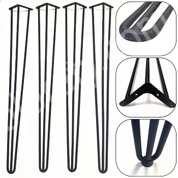 Hairpin table legs for bar table or console, height 105 cm, three rods with diameter 12 mm, black or white color, set of 4 table legs