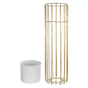 Altın renkli çubuklar ve beyaz saksı ile çelik çiçek standı – yükseklik 70 cm, genişlik 20 cm