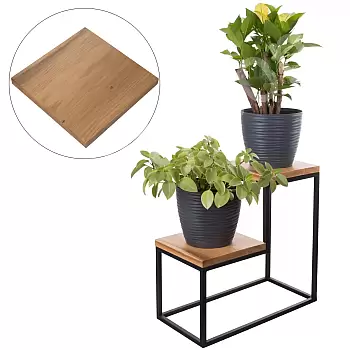 Dvoupatrový ocelový stojan s dubovými deskami, celková šířka 40 cm, celková výška 40 cm