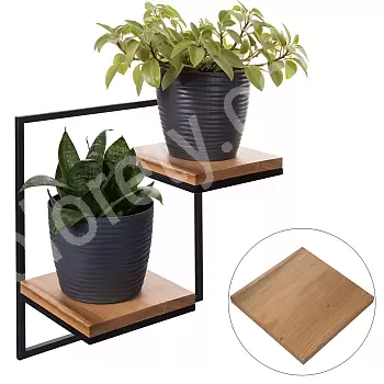 2-laags wandplank, gepoedercoat stalen frame en echte eikenhouten planken, diepte 20 cm, hoogte 40 cm